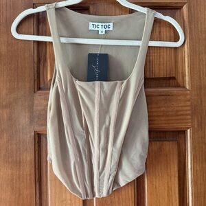 Tic Toc Scarlet Label Corset Top Women’s Small Nude Tan Boning Bustier Shirt